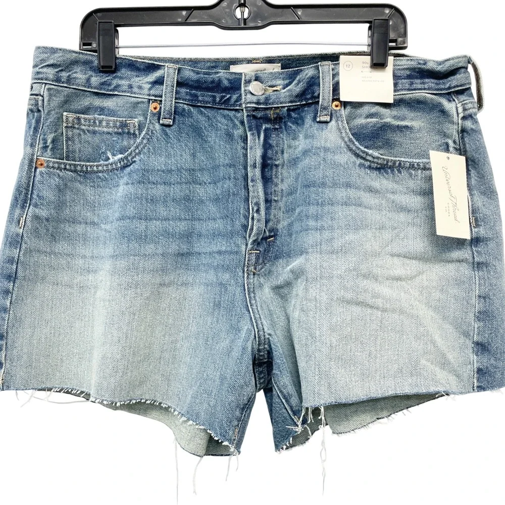 Universal Thread Women's Blue 90's High Rise Raw Hem Baggy Denim Shorts Size 12